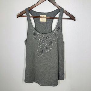 Hollister Y2K Tank Top Gray Sequins Floral Florets Racerback Womens Small